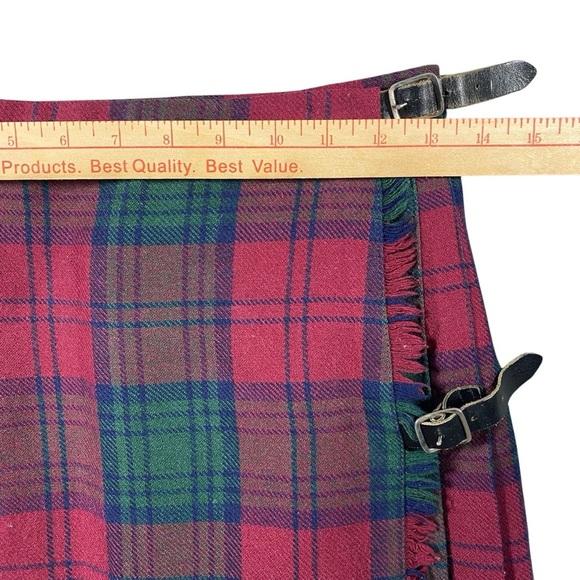 Vintage Moffat Weavers Scotland Plaid Tartan Kilt Skirt UK 14 Wrap Buckle Wool - Picture 11 of 13